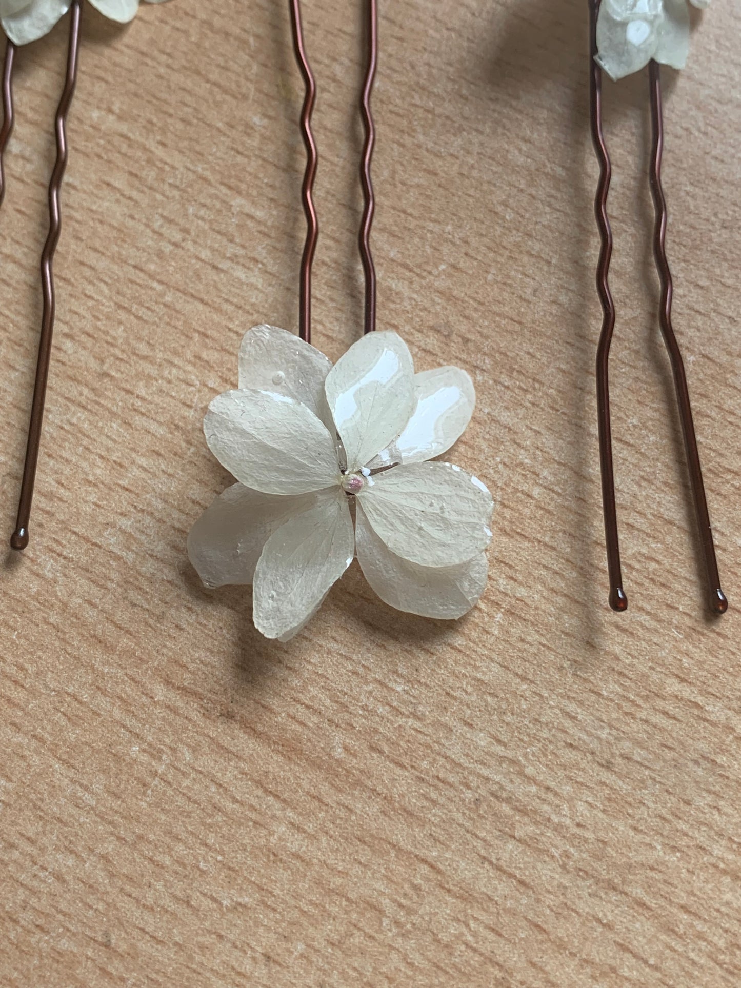 White Hydrangea Hair Pins x 3