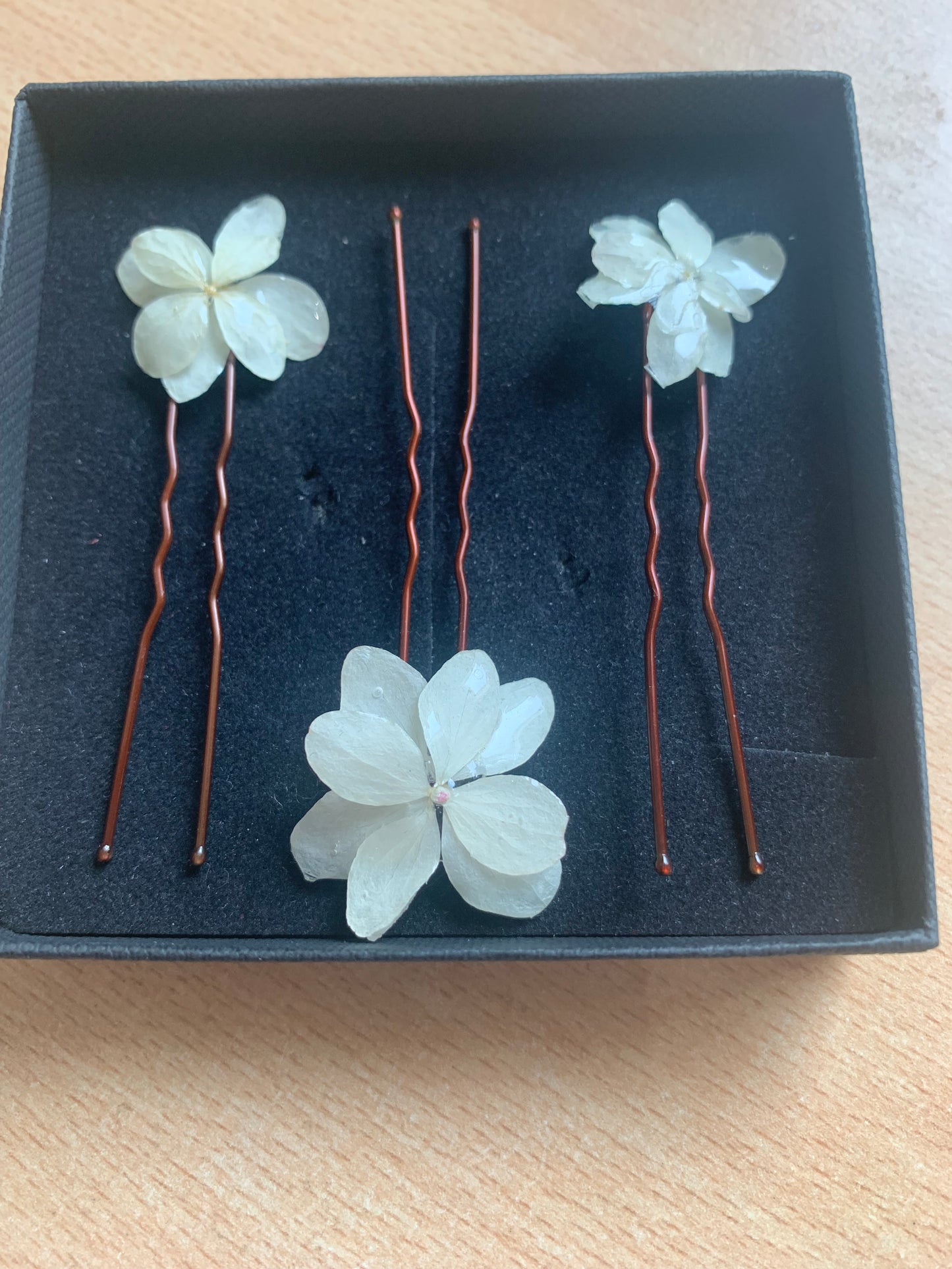 White Hydrangea Hair Pins x 3