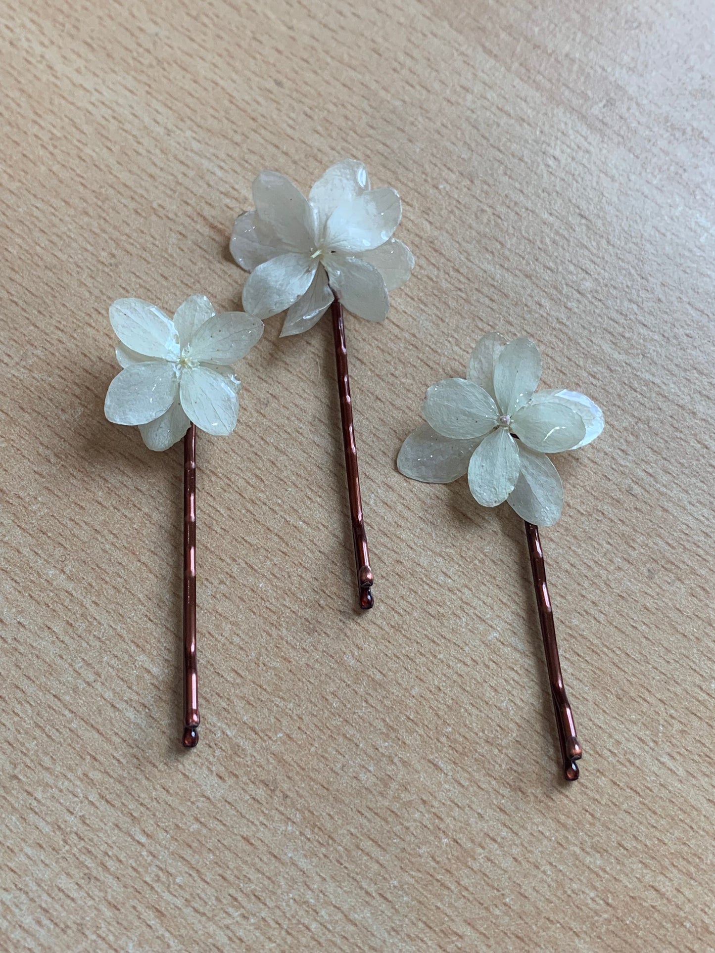White Hydrangea Hair Pins x 3
