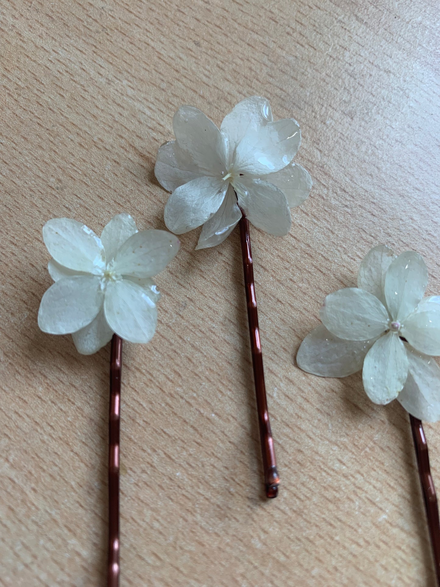 White Hydrangea Hair Pins x 3