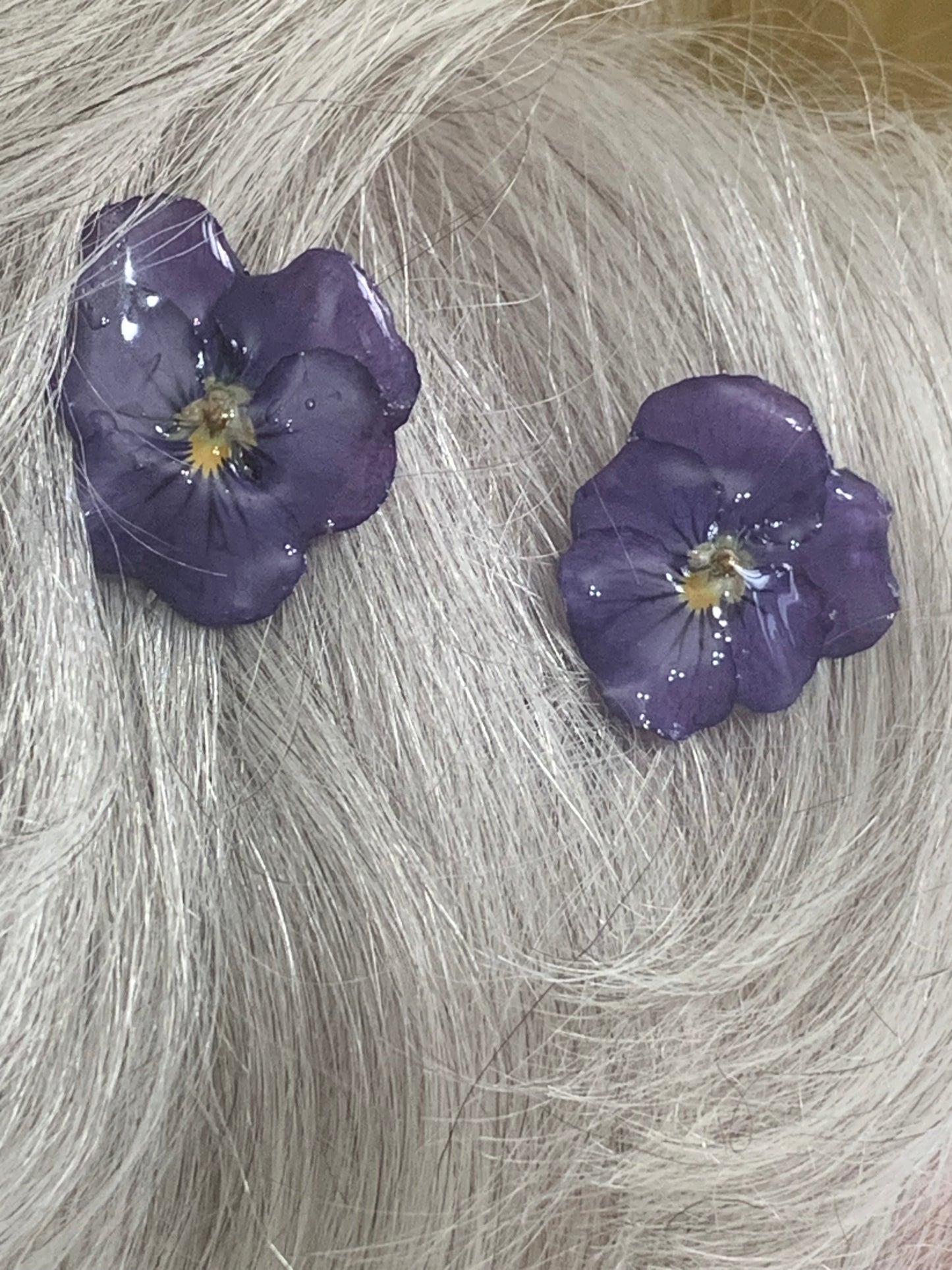 Deep Blue Pansy Hair Pins x 3