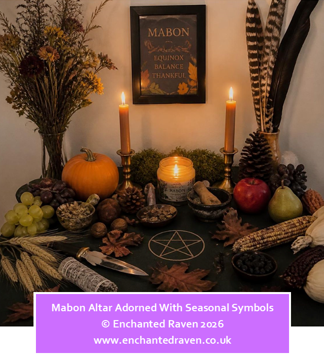 Mabon altar with traditional decorations