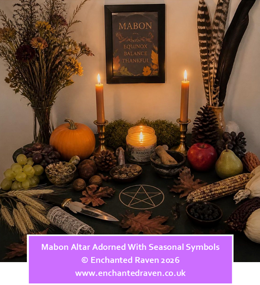 Mabon altar with traditional decorations