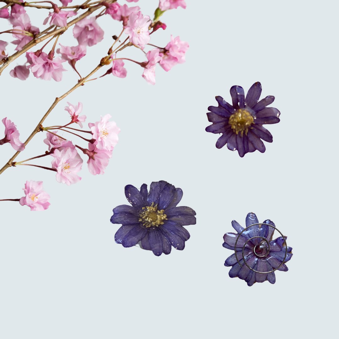Blue Anemone Hair Pins x 3