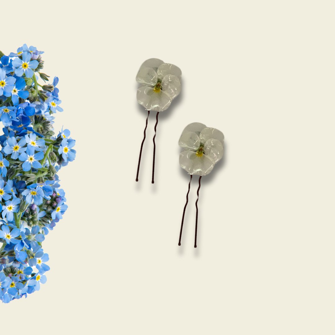 White Pansy Hair Pins x 3