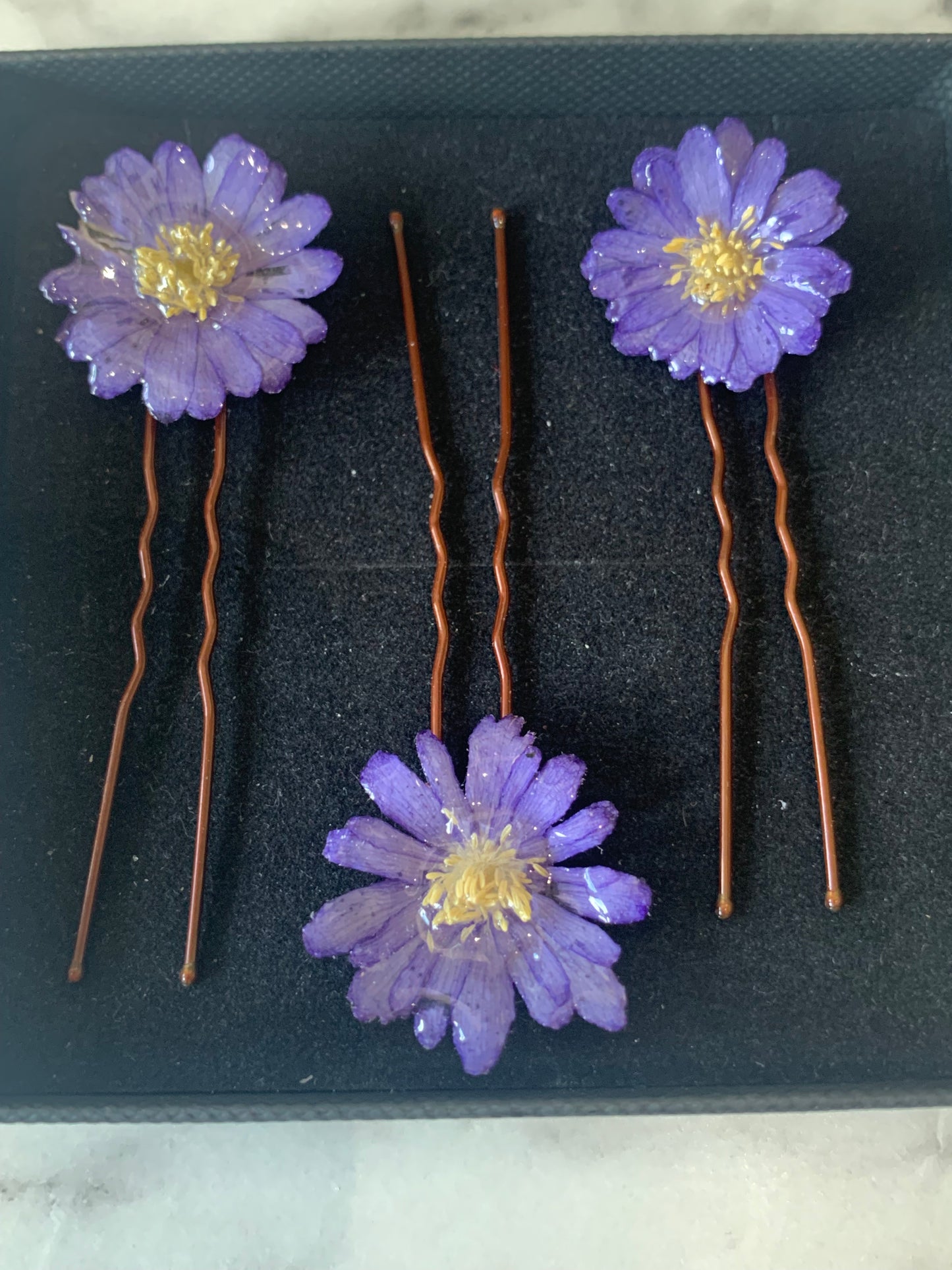 Blue Anemone Hair Pins x 3