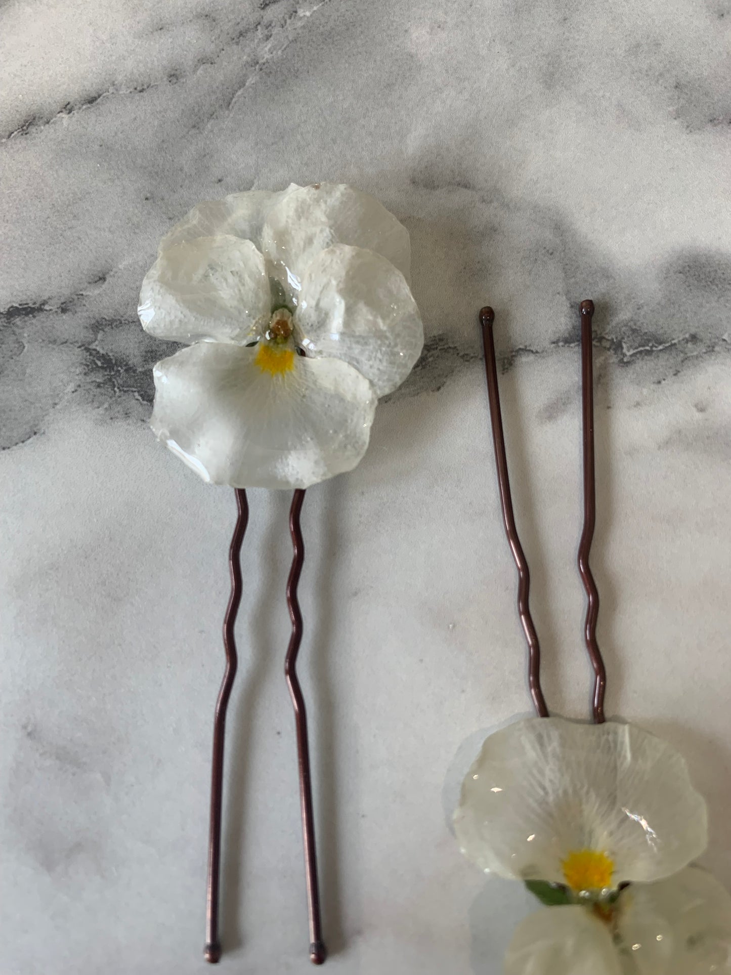 White Pansy Hair Pins x 3